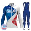 Cykeltrøje Langærmet + Bib Cykelbukser 2017 FDJ N001 Vinter Thermal Fleece